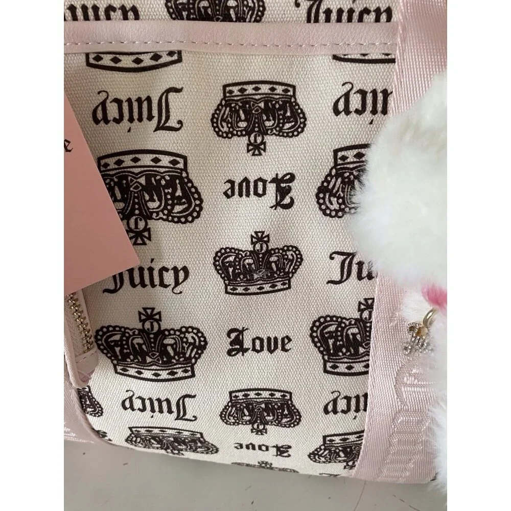 Juicy Couture Crown Juicy Festival Tote Bag Pink Cream Chocolate W/Plush Charm‎